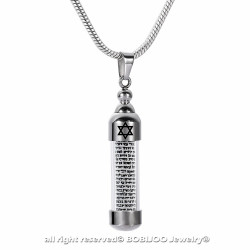 PE0122 BOBIJOO Jewelry Pendant Mezuzah Jewish Steel Glass Star of David Chain