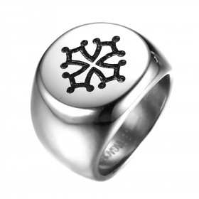 BA0244 BOBIJOO Jewelry Signet Ring Man Cross Occitania Toulouse, Steel, Silver