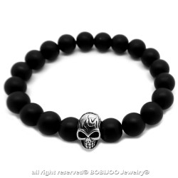 BR0039 BOBIJOO Jewelry Bracelet Stone Black Onyx Matt 10mm Head Death Skull Steel