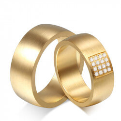 Alliance Large Anneau Mixte Doré à l'Or Fin Zirconium bobijoo