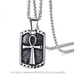 PE0148 BOBIJOO Jewelry Pendant Cross of Life Handled Egyptian Coat-of-arms Steel + String