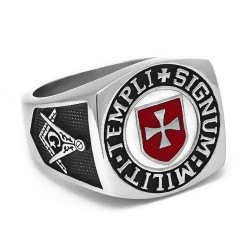 BA0158 BOBIJOO Jewelry Signet Ring Freemason Templar Templi Signum Militi Red