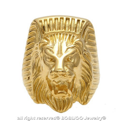 BA0268 BOBIJOO Jewelry Signet Ring Man of Lion-headed Pharaoh Steel Gold