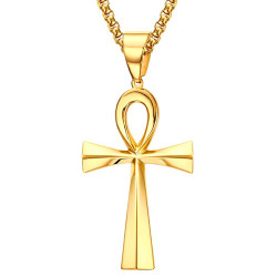 PEF0048 BOBIJOO Jewelry Pendant Cross of Life Egyptian Steel Gold Choice + Chain