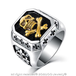 BA0122 BOBIJOO Jewelry Ring Signet ring skull Gold Cross of the knights Templar