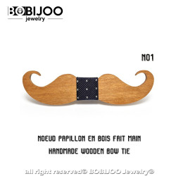 NP0045 BOBIJOO Jewelry Bow Tie Light Wood Mustache Handmade