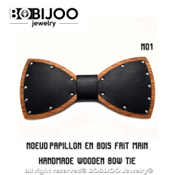 NP0049 BOBIJOO Jewelry Bow tie Evening Wood Black Leather Biker SM