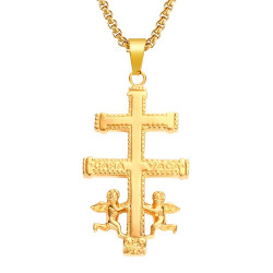 PE0156 BOBIJOO Jewelry Pendant Cross of Caravaca Gold-Plated Steel + String
