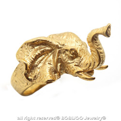 BA0276 BOBIJOO Jewelry Ring Signet ring Head of Elephant Steel Gold Man
