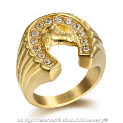 BA0284 BOBIJOO Jewelry Ring Signet Ring Horseshoe Traveler Steel Gold