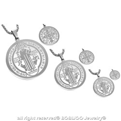 Pendentif Médaille Collier Saint Benoît Acier Argenté + Chaîne bobijoo