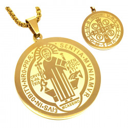 Pendentif Médaille Collier Saint Benoît Acier Plaqué Or + Chaîne bobijoo