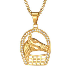 PE0162 BOBIJOO Jewelry Colgante de herradura de diamantes de imitación de Camargue chapado en oro + cadena