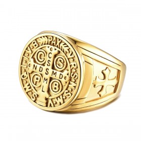 BA0291 BOBIJOO Jewelry Signet Cross Ring Saint Benedict Gross Gold