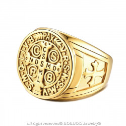 BA0291 BOBIJOO Jewelry Signet Cross Ring Saint Benedict Gross Gold