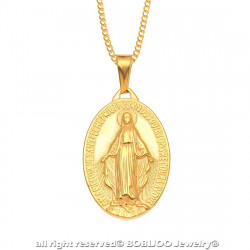 PEF0004 BOBIJOO Jewelry Colgante De La Virgen Milagrosa De María De Acero Chapado En Oro Doradas