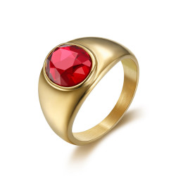 BA0297 BOBIJOO Jewelry Ring Signet Ring Cabochon Discreet Oval Steel Gold Ruby