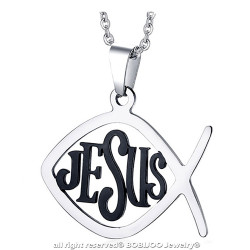 PE0178 BOBIJOO Jewelry Pendant, Jesus Ichthus Fish Evangelical + String