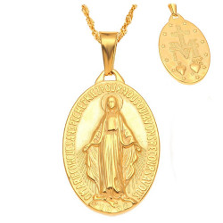 Pendentif Médaillon Vierge Miraculeuse Marie Acier Or Plaqué bobijoo
