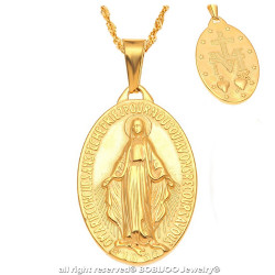 PEF0045 BOBIJOO Jewelry Colgante Medallón De La Virgen María Milagrosa María De Acero Chapado En Oro