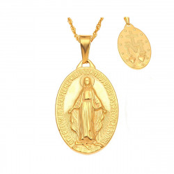 PEF0047 BOBIJOO Jewelry Un Pequeño Colgante Medallón De La Virgen María De Acero Inoxidable De Oro De Oro