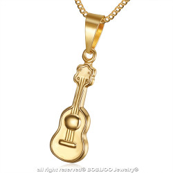 PE0180 BOBIJOO Jewelry Small, Discreet Pendant, Guitar Stainless Steel Golden Gold