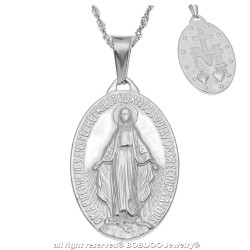 Pendentif Médaillon Vierge Miraculeuse Marie Acier Inox bobijoo
