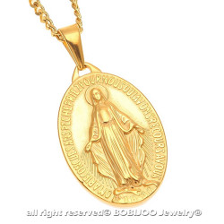 PE0137 BOBIJOO Jewelry Large Pendant Medallion Virgin Miraculous Mary Steel Gold