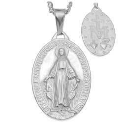 Grand Pendentif Vierge Miraculeuse Marie Acier Argenté bobijoo