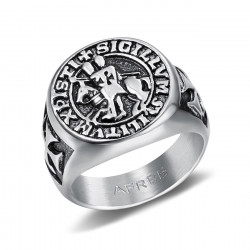 BA0311 BOBIJOO Jewelry Ring Signet ring Steel Silver Templar Seal Christ