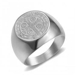 BA0323 BOBIJOO Jewelry Ring Signet Ring Man Medal Of Saint Benedict Silver