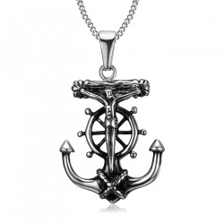 PE0201 BOBIJOO Jewelry Pendant Necklace Anchor Jesus Cross Christ Traveller Steel