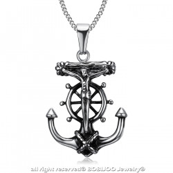 Pendentif Ancre Jesus Croix Christ Voyageur Acier bobijoo