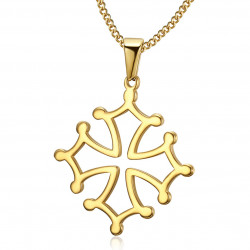 PE0206 BOBIJOO Jewelry Colgante Cruz de Occitania, Languedoc Collar de Acero de Oro