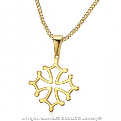 PEF0053 BOBIJOO Jewelry Colgante Cruz de Occitania, 20mm Languedoc Collar de Acero de Oro