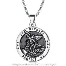 Pendentif Saint Michel Michael Protection Acier bobijoo
