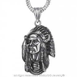 PE0216 BOBIJOO Jewelry Large Pendant Necklace Indian Head Biker Triker Steel