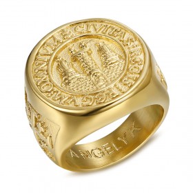 BA0337 BOBIJOO Jewelry Ring Signet ring Man Signet Jerusalem Steel PVD Gold