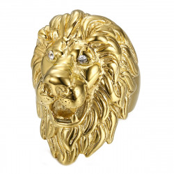 BA0340 BOBIJOO Jewelry Huge Ring Signet ring Man Lion Head Gold Diam s