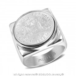 BA0344 BOBIJOO Jewelry Signet Ring Stainless Steel French Empire 20 Frs Square