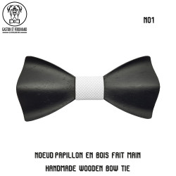 NP0061 Gaston et Ferdinand Bow tie Wood, Stained in Black 3D Fabric