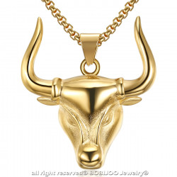 PE0171 BOBIJOO Jewelry Pendant Head of a Bull Steel Gold Camargue + String