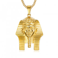 PE0138 BOBIJOO Jewelry Colgante Cabeza de un Faraón del Antiguo Egipto-de Acero de Oro + Cadena
