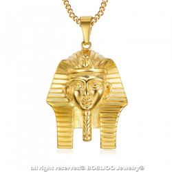 PE0138 BOBIJOO Jewelry Pendant Head of a Pharaoh Ancient Egypt-Steel Gold + Chain