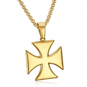 PE0224 BOBIJOO Jewelry Pendant Templar Cross Pattee Solar Stainless Steel Gold + Chain