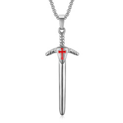 PE0229 BOBIJOO Jewelry Pendant Templar Sword Cross Red Silver + Chain