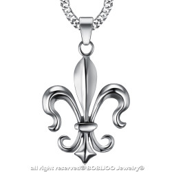 PE0100 BOBIJOO Jewelry Imposing Pendant Fleur-de-Lys Steel, Silver