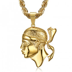 PE0234 BOBIJOO Jewelry Large Corsican Pendant Head of Moor Corsica Steel Gold