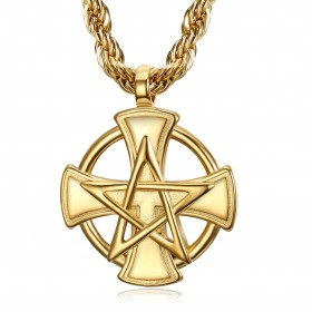 PE0236 BOBIJOO Jewelry Pendant Templar Cross Pentagrame Pentacle Mason Gold
