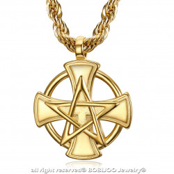 PE0236 BOBIJOO Jewelry Pendant Templar Cross Pentagrame Pentacle Mason Gold